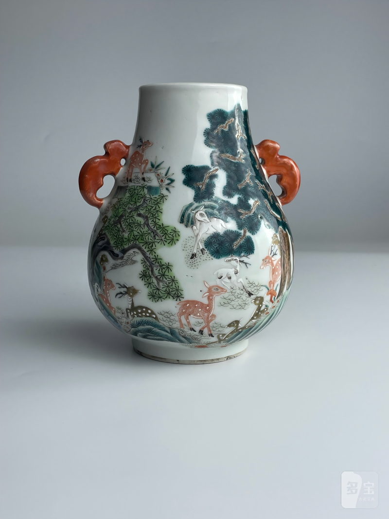 清晚期  粉彩松鹿图鹿头尊 - 图2